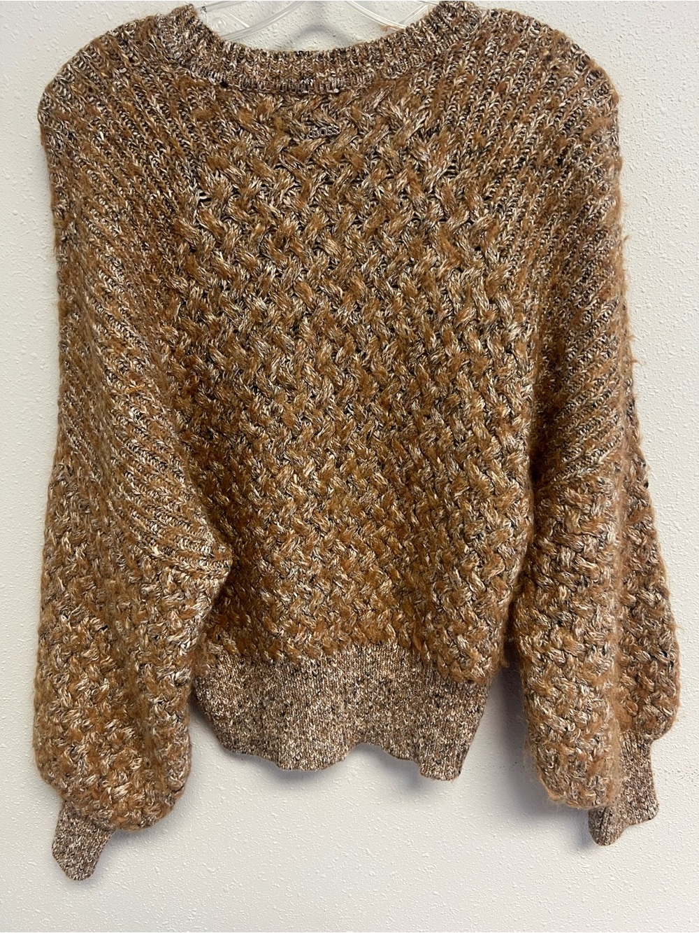 Boss Marled Caramel Crewneck Cable Knit Sweater